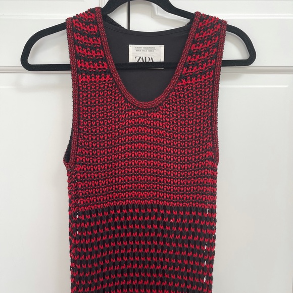 Zara Red and Black Striped Crochet Maxi Dress - Picture 9 of 16